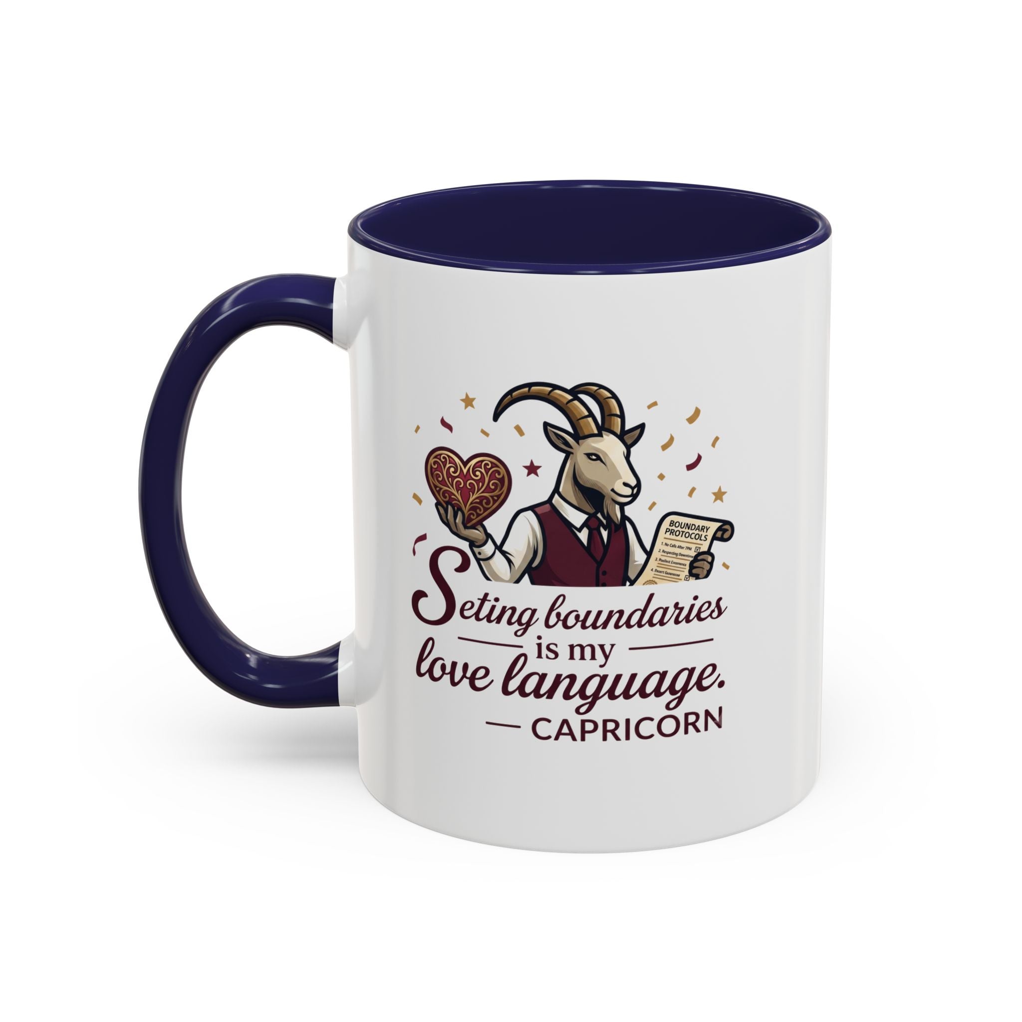 Capricorn Zodiac Coffee Mug — "Setting Boundaries Is My Love Language" Accent Mug