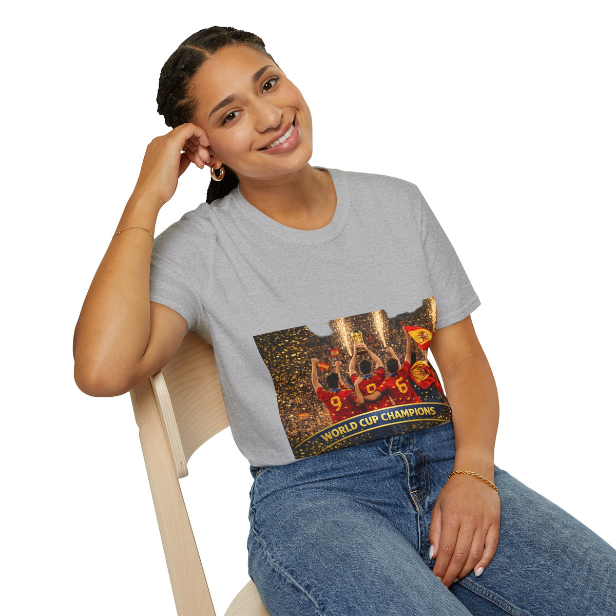 Spain World Cup Champions T‑Shirt — Soccer Trophy Celebration Tee