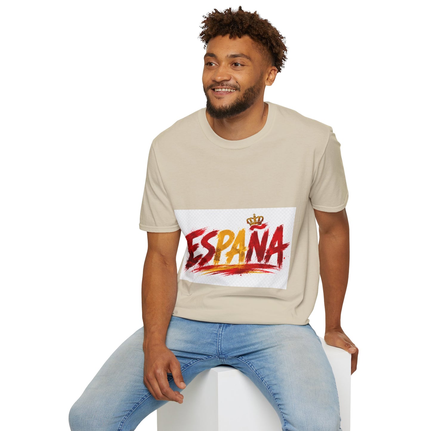 Spain  Graphic T-Shirt — Spanish Flag Brushstroke Design with Crown