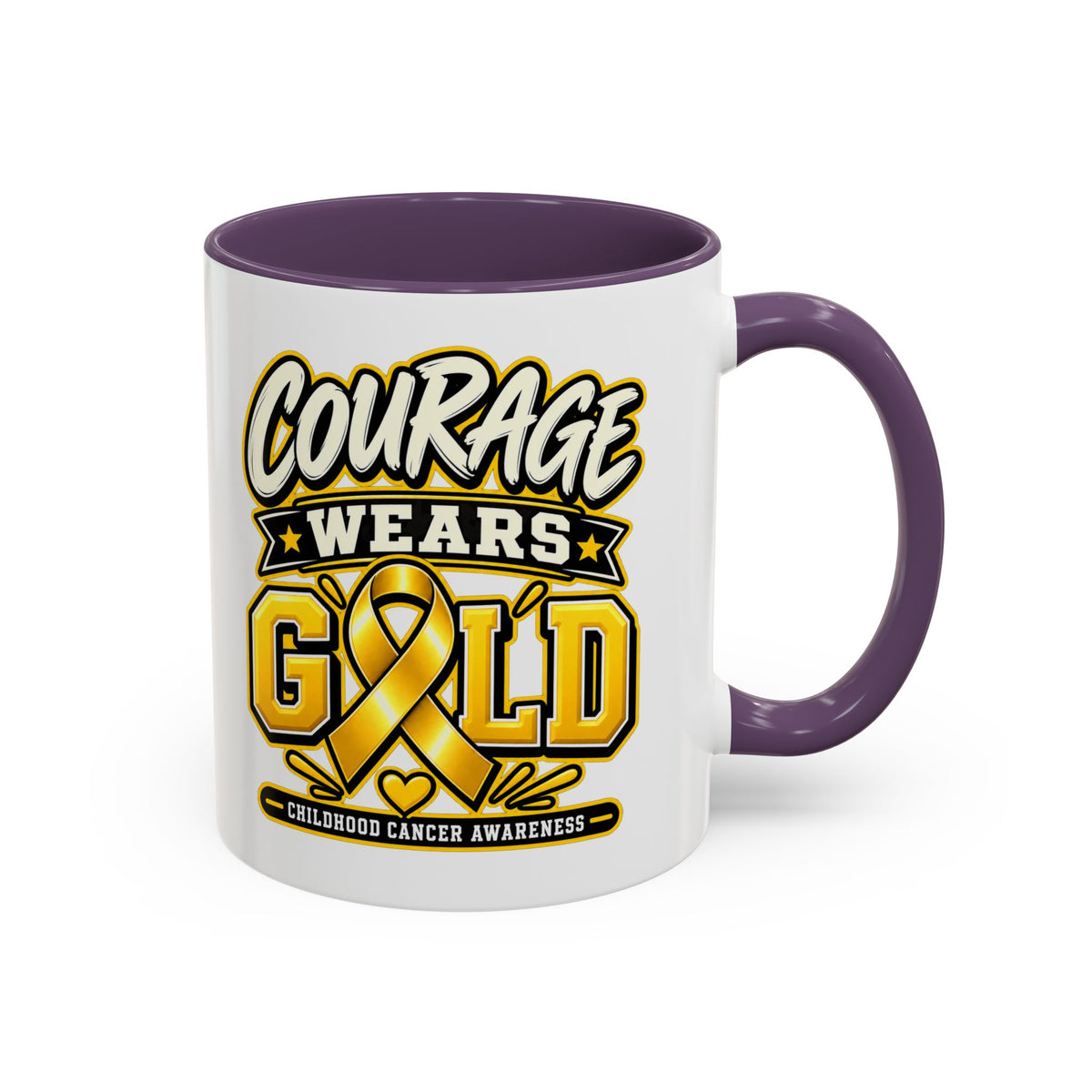 Courage Wears Gold Coffee Mug — Childhood Cancer Awareness Tea Cup