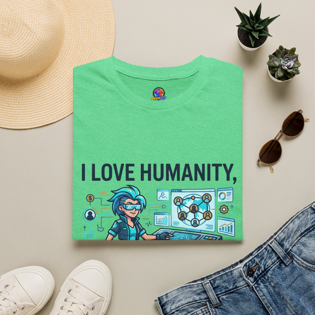 I Love Humanity, But Humans Are Exhausting - Funny Sci‑Fi T‑Shirt