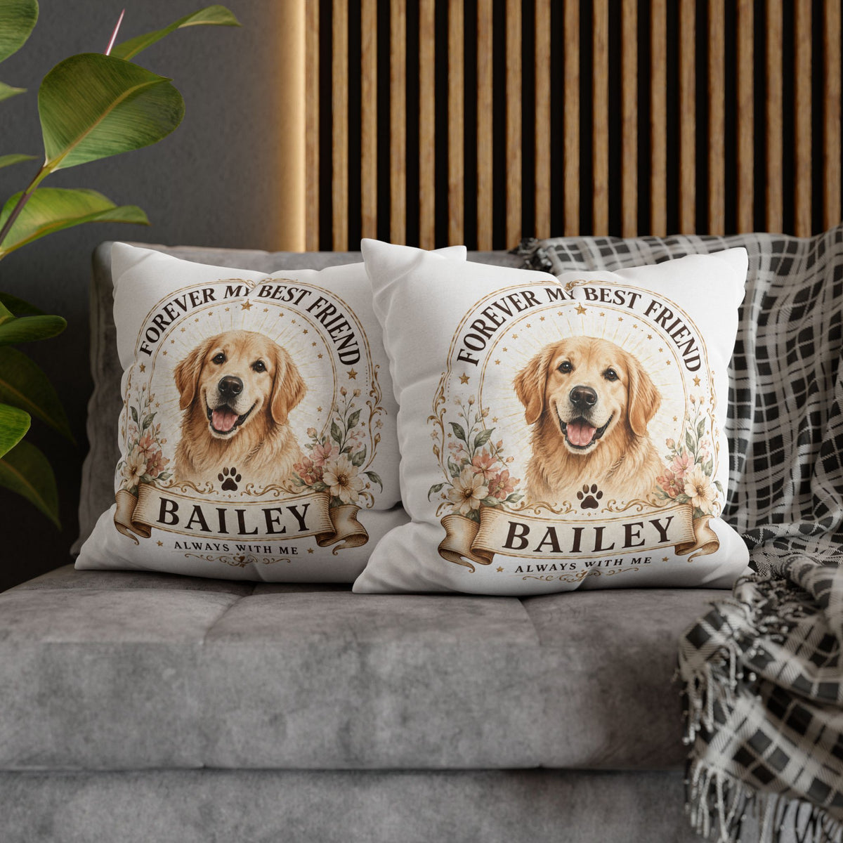 Dog Memorial Throw Pillowcase Milo Bailey Dog Dad Mom — "Forever My Best Friend" Personalized Golden Retriever Pillowcase