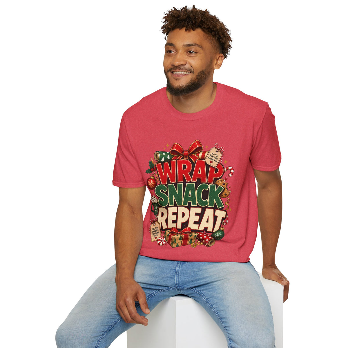 T-Shirt — "Wrap Snack Repeat" Christmas Graphic Tee