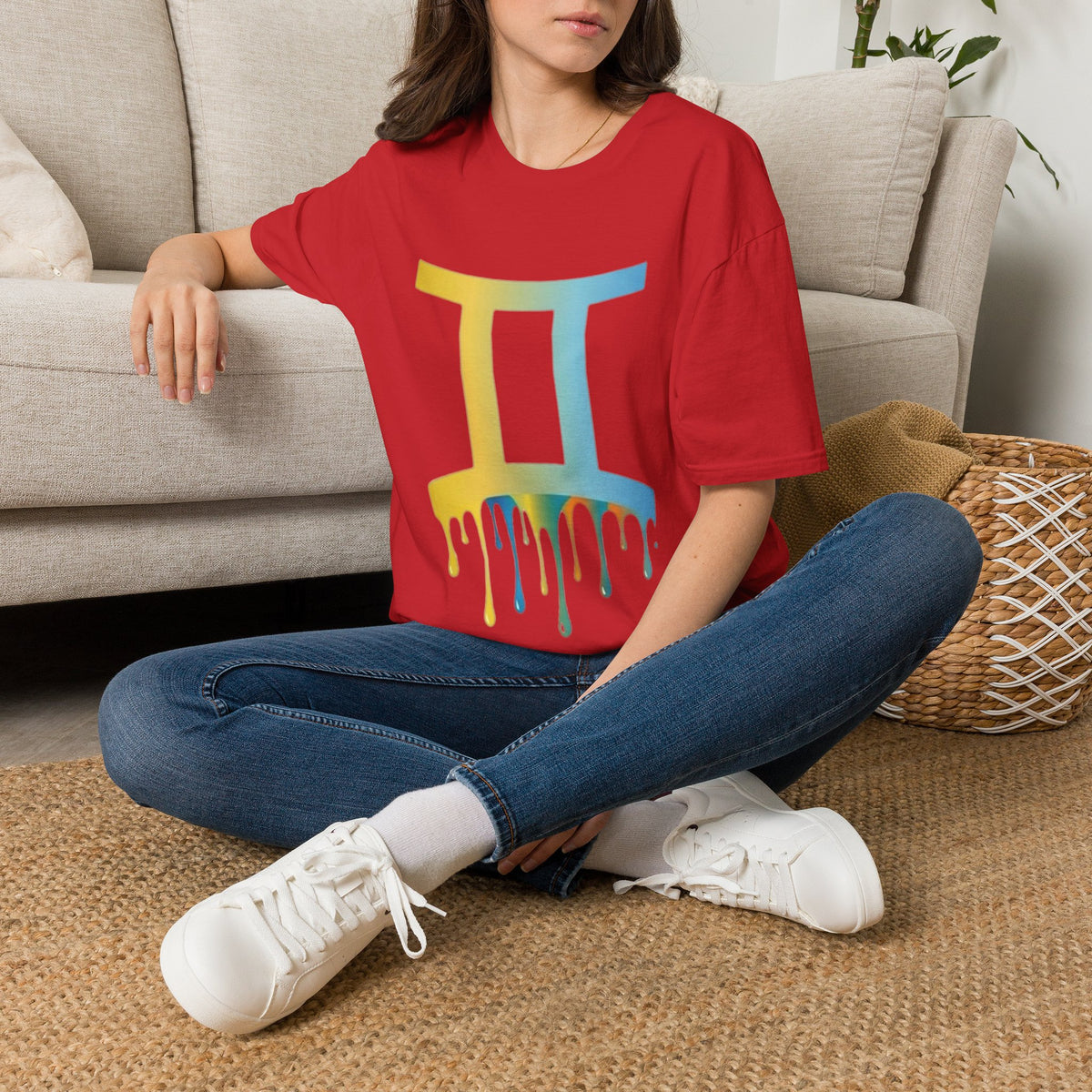 Gemini Drip Zodiac T-Shirt — Rainbow Gemini Symbol Tee