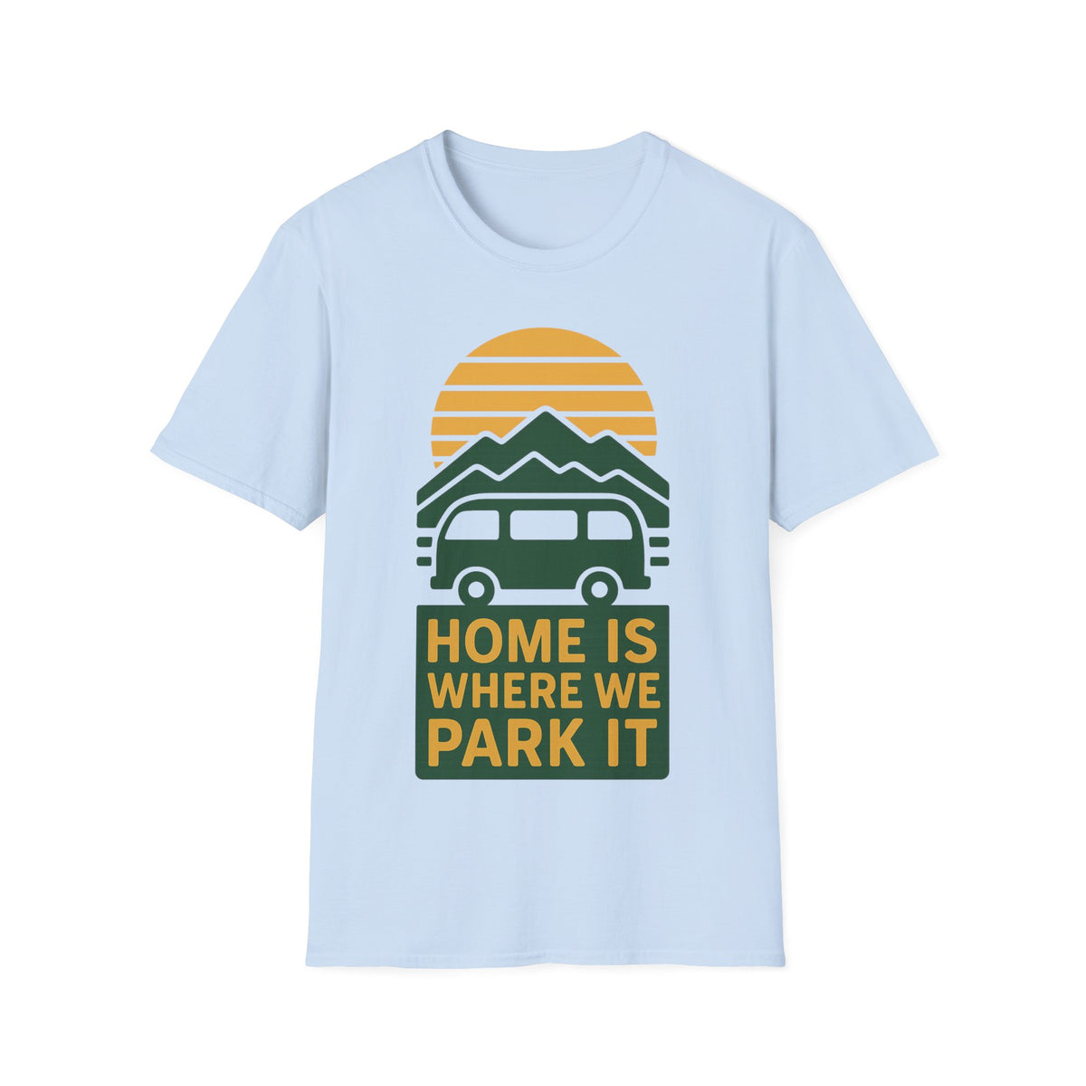 Camping T-Shirt — "Home Is Where We Park It" Retro Mountain Sunset Tee - Trending Now - September 2026