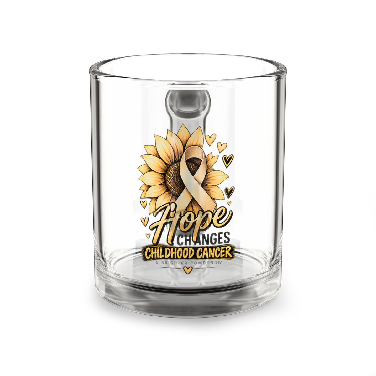 Hope Changes Childhood Cancer Glass Mug – Sunflower & Gold Ribbon Awareness 10oz
