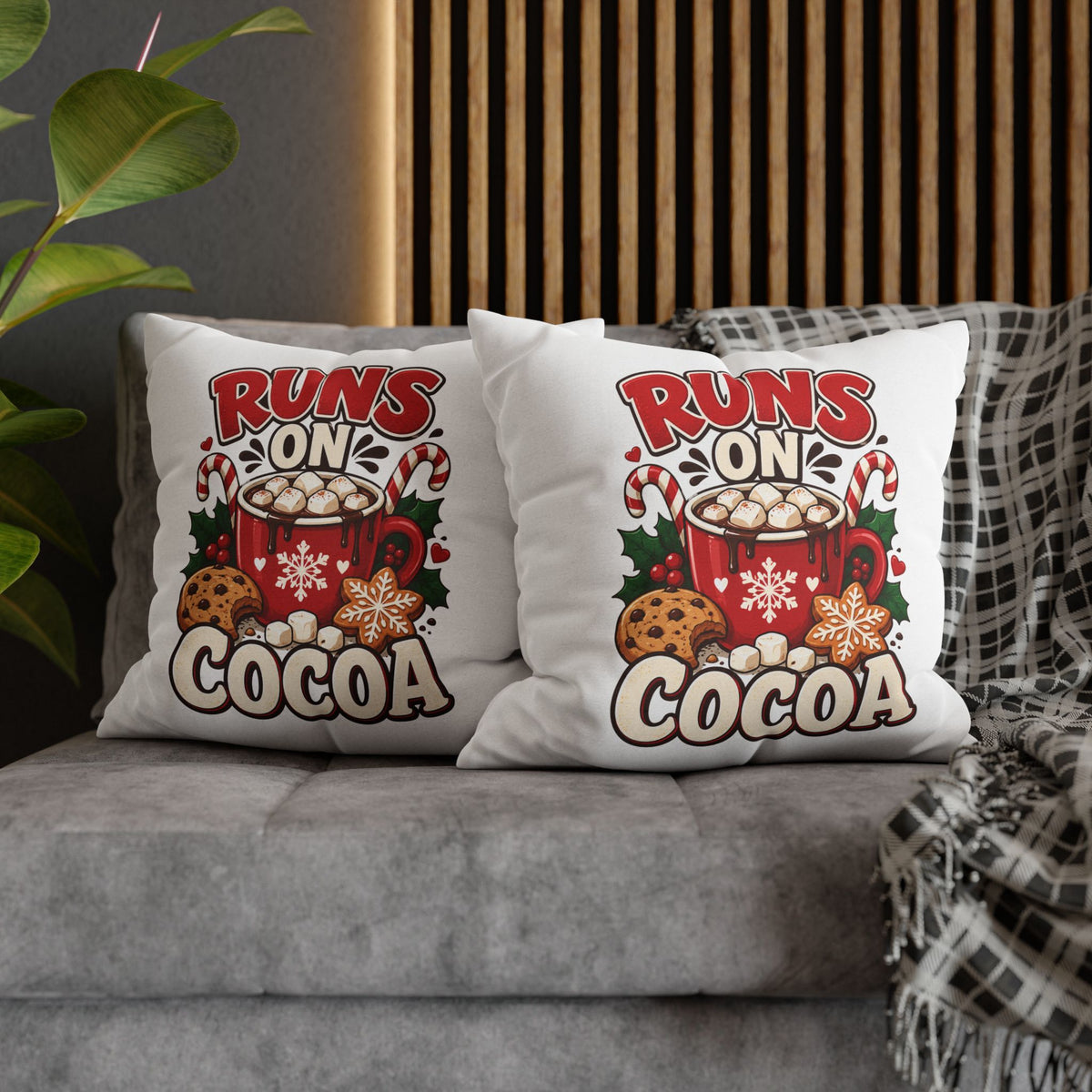 Christmas Runs on Cocoa Decorative Pillowcase — Hot Chocolate Holiday Throw Pillow