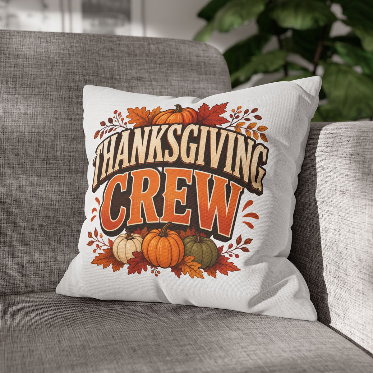 Thanksgiving Crew Decorative Pillow Cover — Fall Pumpkin Accent Pillowcase