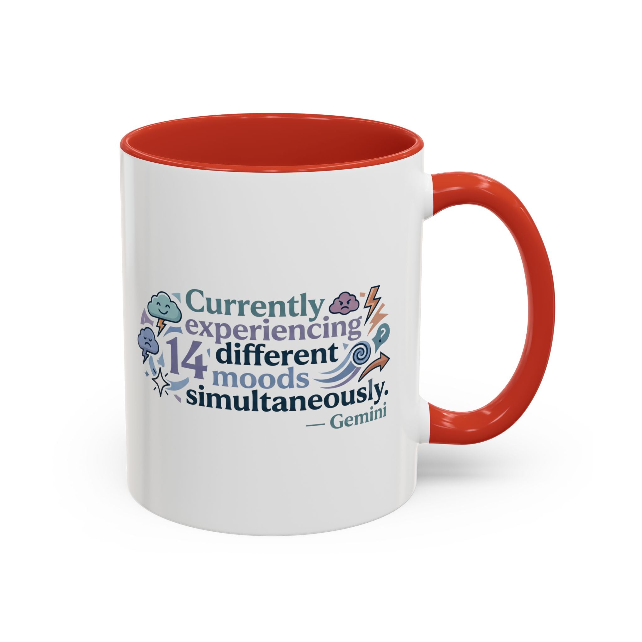 Gemini Mood Coffee Mug — "Currently Experiencing 14 Different Moods" Accent Ceramic Mug
