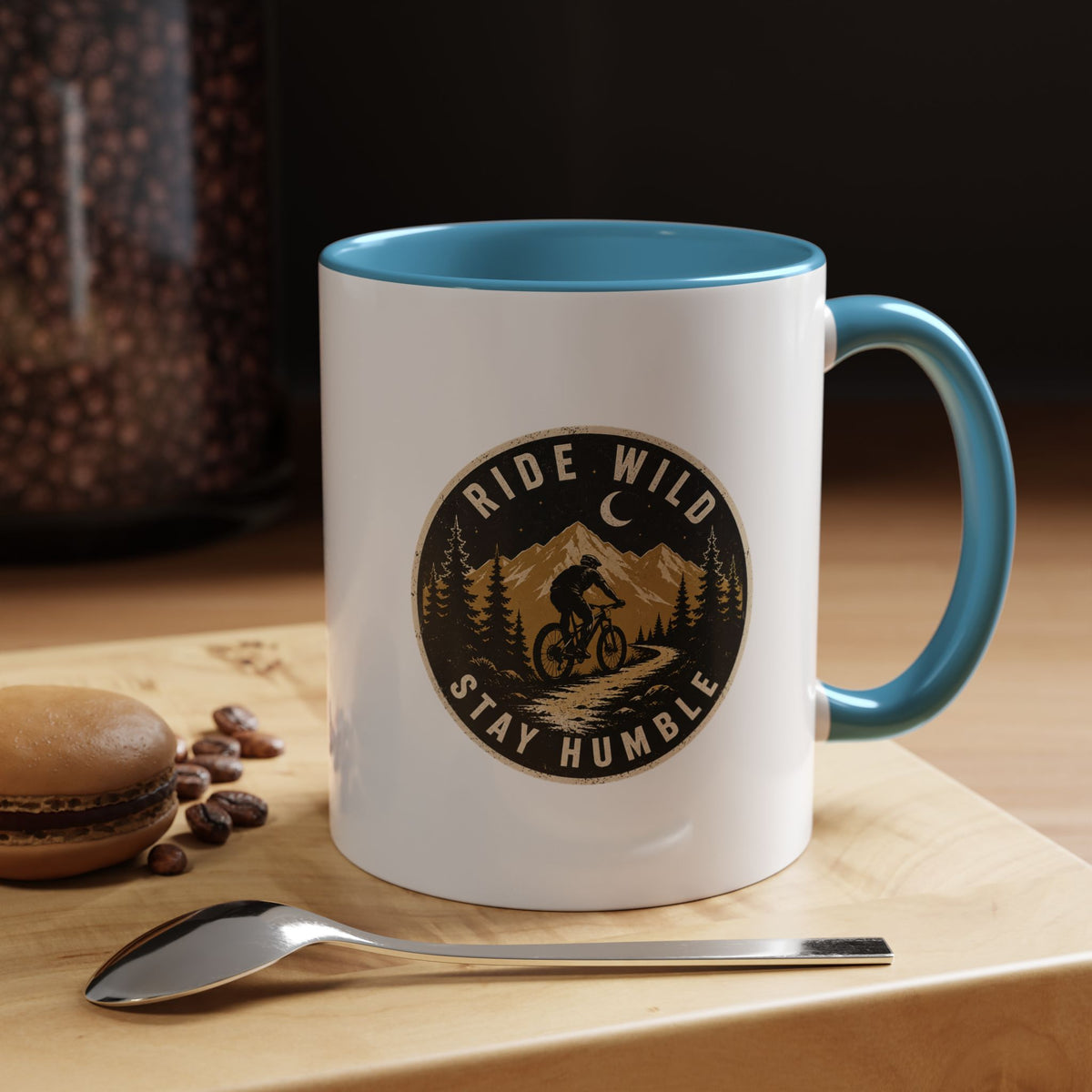 Milo Bailey Dog Dad Mom Ride Wild Stay Humble Accent Coffee Mug — Mountain Biking Adventure Travel Gift