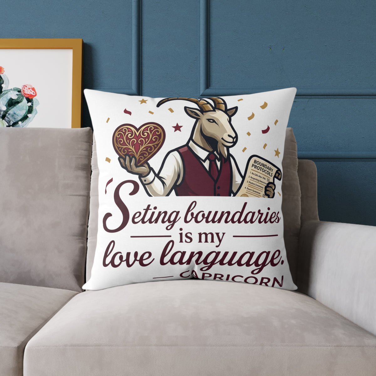 Capricorn Pillow – "Setting Boundaries Is My Love Language" Zodiac Décor