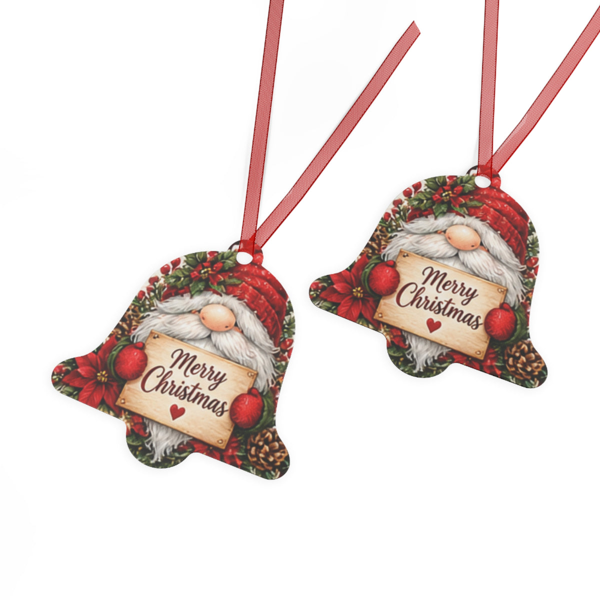 Gnome "Merry Christmas" Metal Bell Ornament — Festive Holiday Tree Decoration
