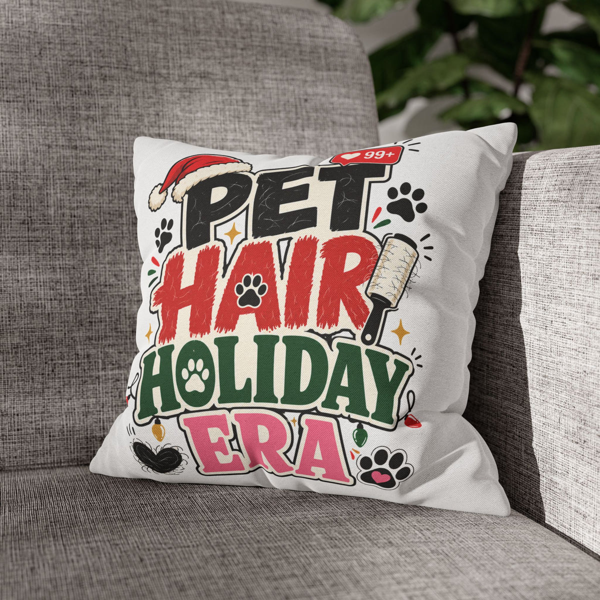 Pet Hair Holiday Pillowcase  Modern Day Christmas — Cute Christmas Pet Lover Decor