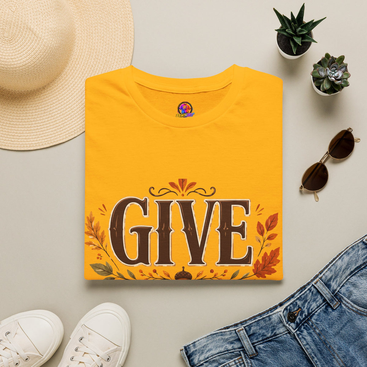 Thanksgiving T-Shirt Give Thanks T-Shirt — Autumn Thanksgiving Graphic Tee