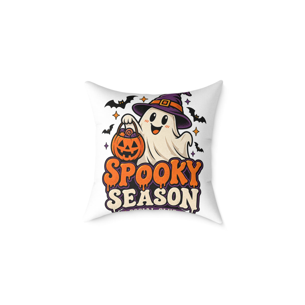 Spooky Season Halloween Pillow - Cute Ghost & Pumpkin Square Throw Pillow