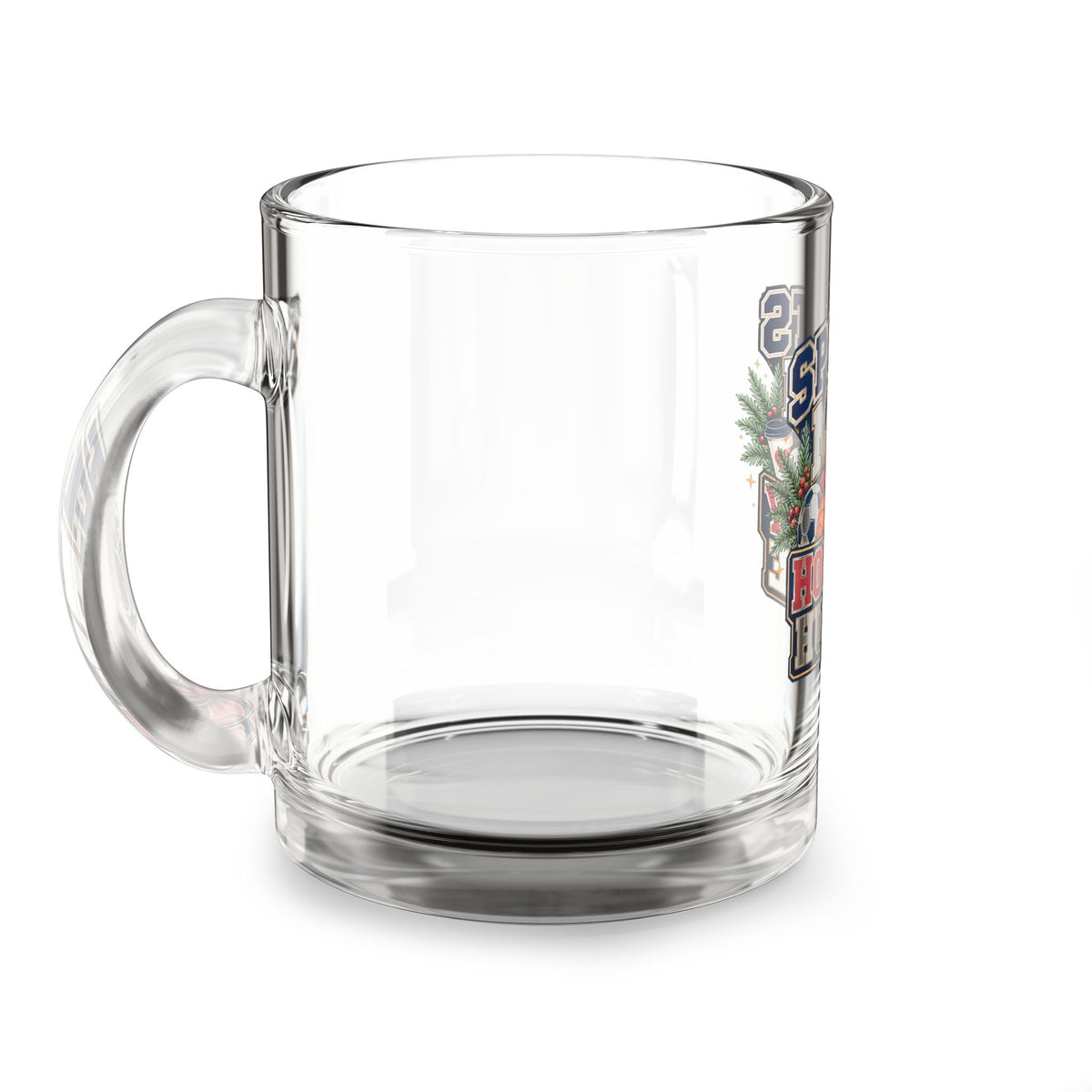 Modern Day Christmas Glass Mug  10oz Glass Mug — "Sports Mom Holiday Hustle" Christmas Sports Mom Coffee Cup