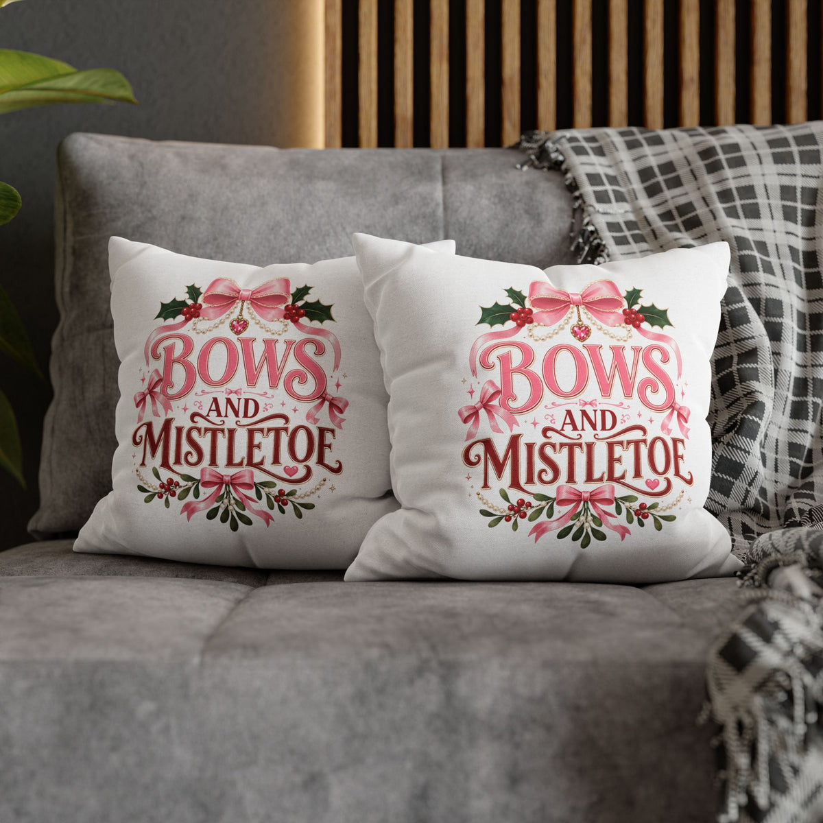Christmas Pillowcase Bows and Mistletoe Christmas Pillow
