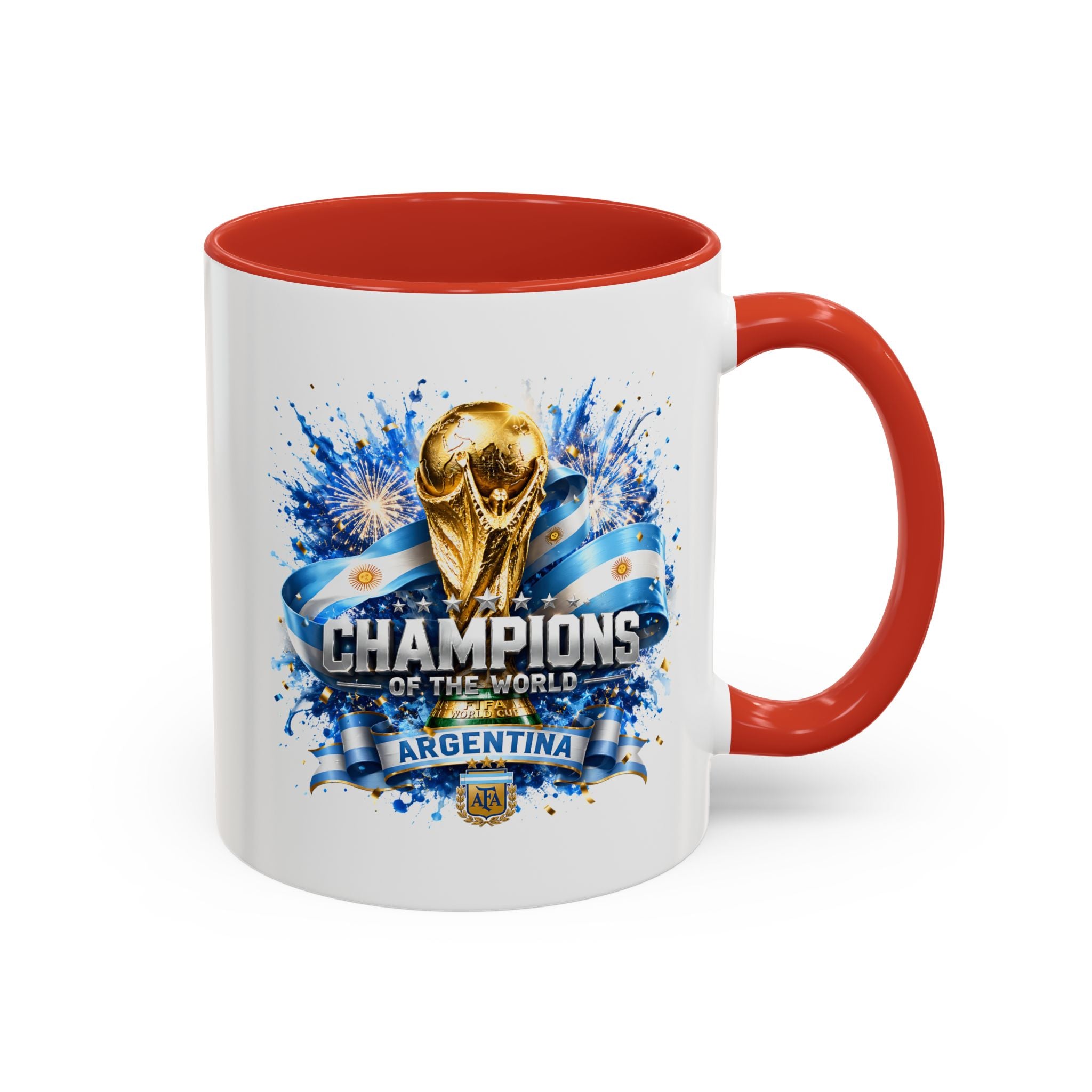 Argentina World Champions Coffee Mug — 'Champions of the World' Soccer Trophy Design