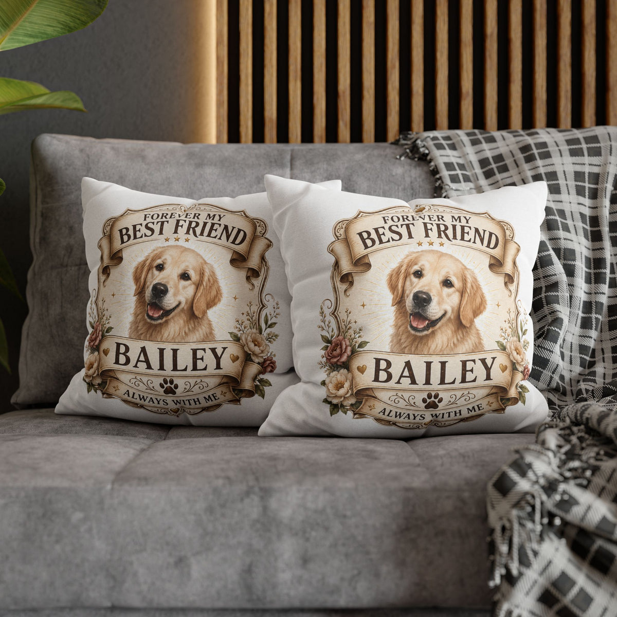 Golden Retriever Memorial Pillowcase Milo Bailey Dog Dad Mom — "Forever My Best Friend" Personalized Dog Name Cushion