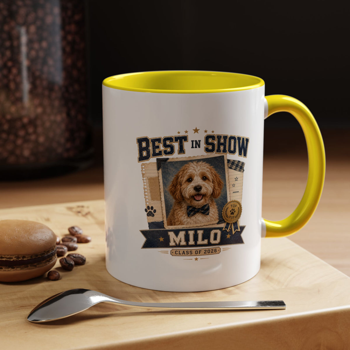 Milo Bailey Dog Dad Mom Best in Show Personalized Dog Mug — "Milo" Photo Accent Coffee Mug