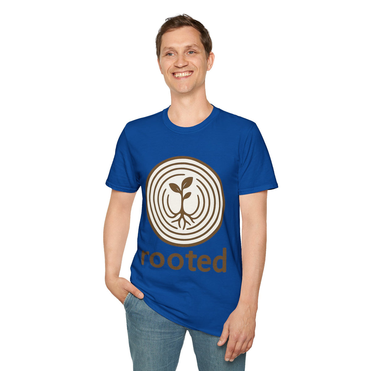 "Rooted" Retro Tree Ring Sapling Tee - Minimalist Earthy Growth Nature White T-Shirt - Trending Now - September 2026