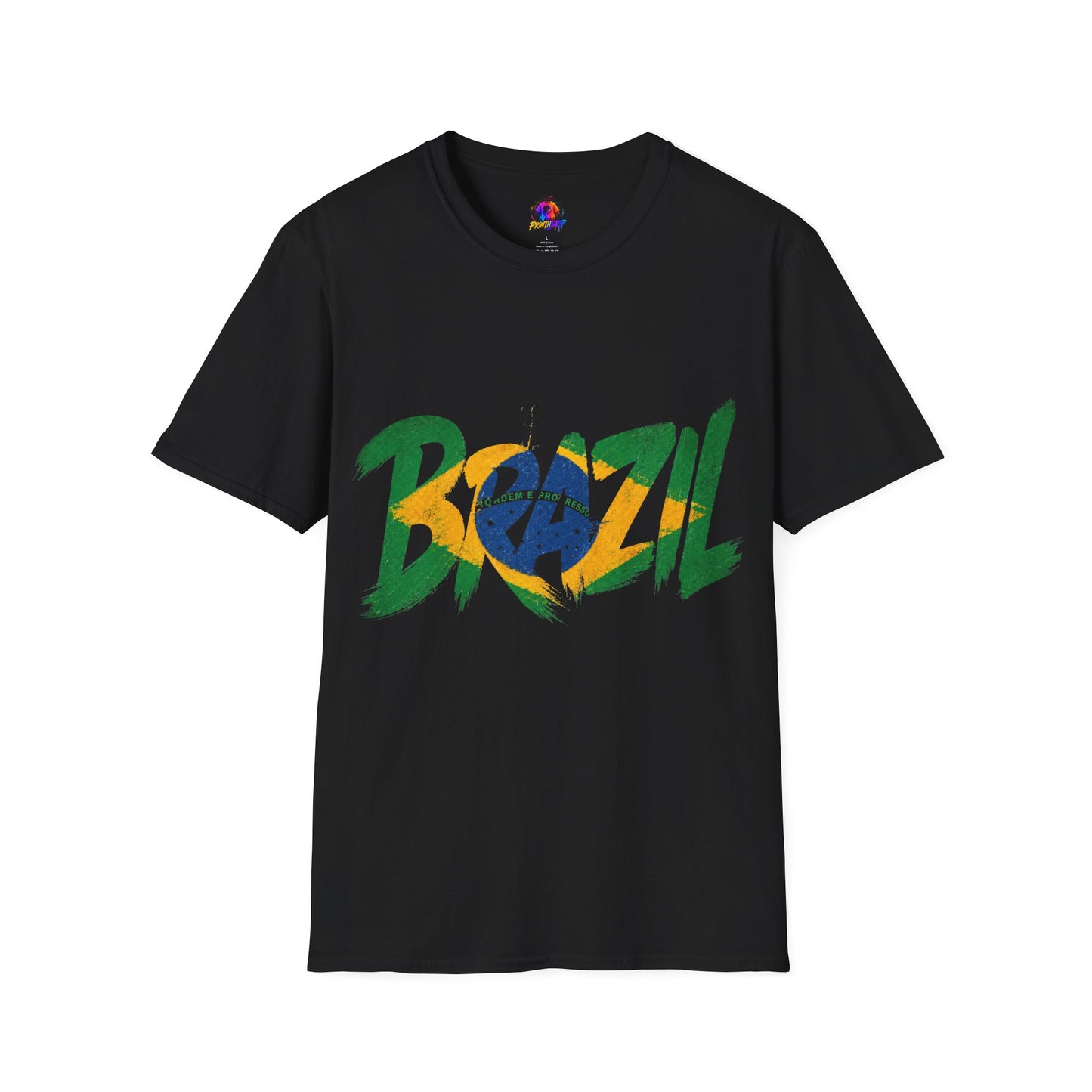 Brazil Flag Graphic T-Shirt — Bold Brazil Script with National Flag Motif