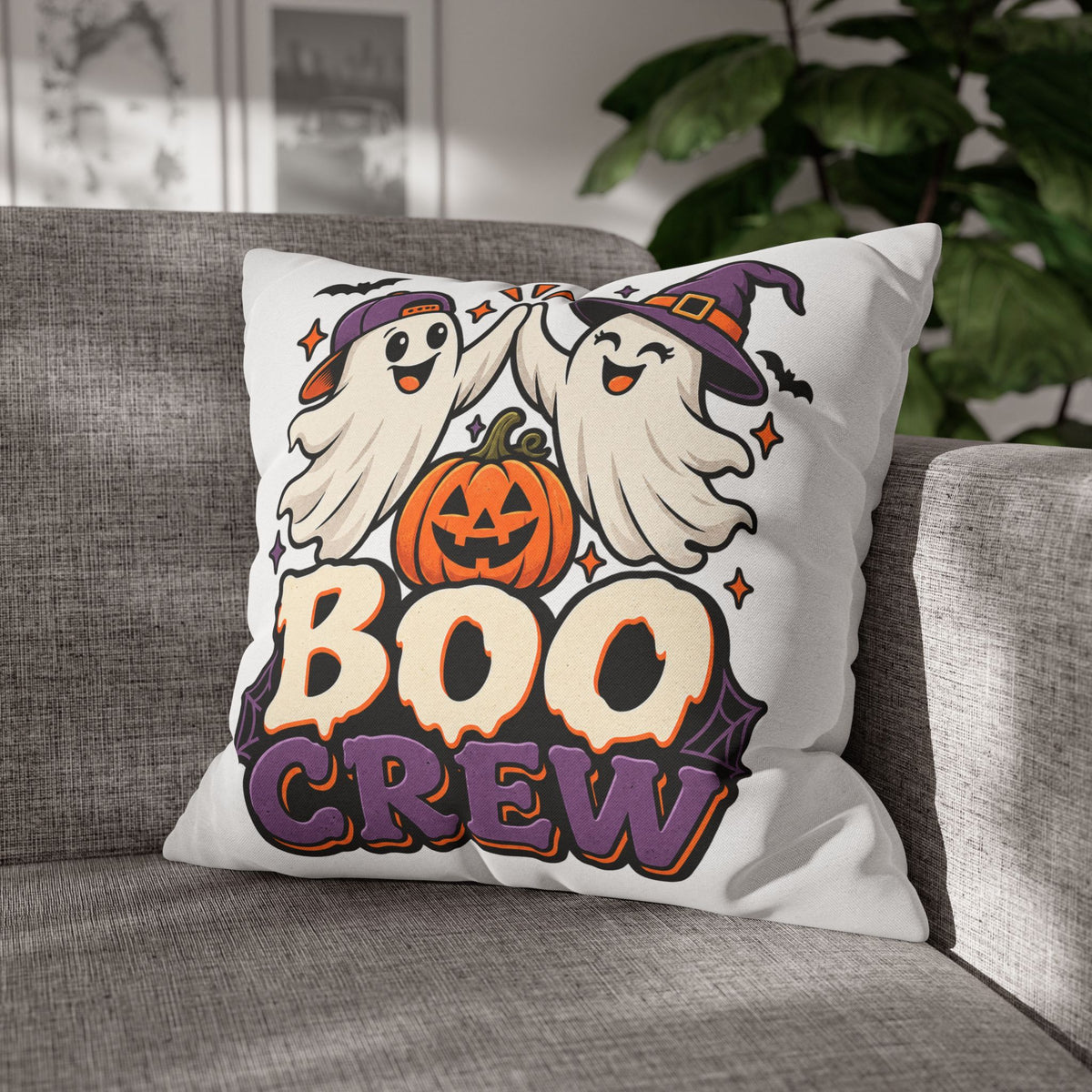 Halloween Boo Crew Pillowcase — Cute Ghost Pumpkin Decorative Throw Pillow Cover
