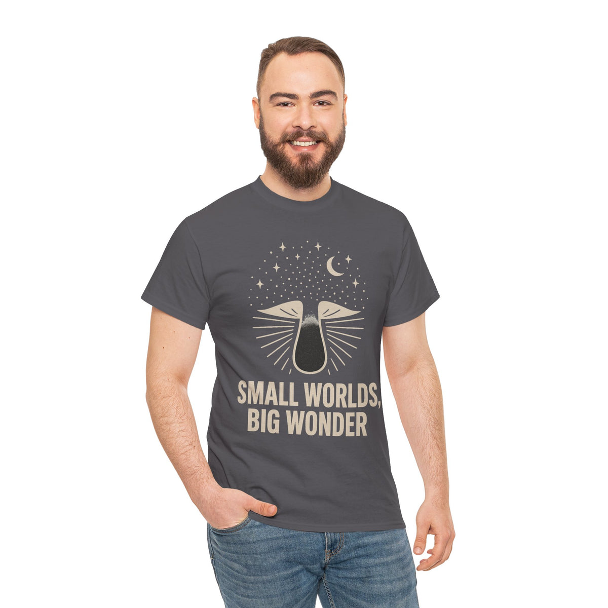 Small Worlds Big Wonder Celestial Mushroom Tee - Aesthetic Nature T-Shirt - Trending Now - September 2026