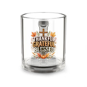 Thankful Grateful Blessed Glass Mug — 10oz Thanksgiving Faith Coffee Cup