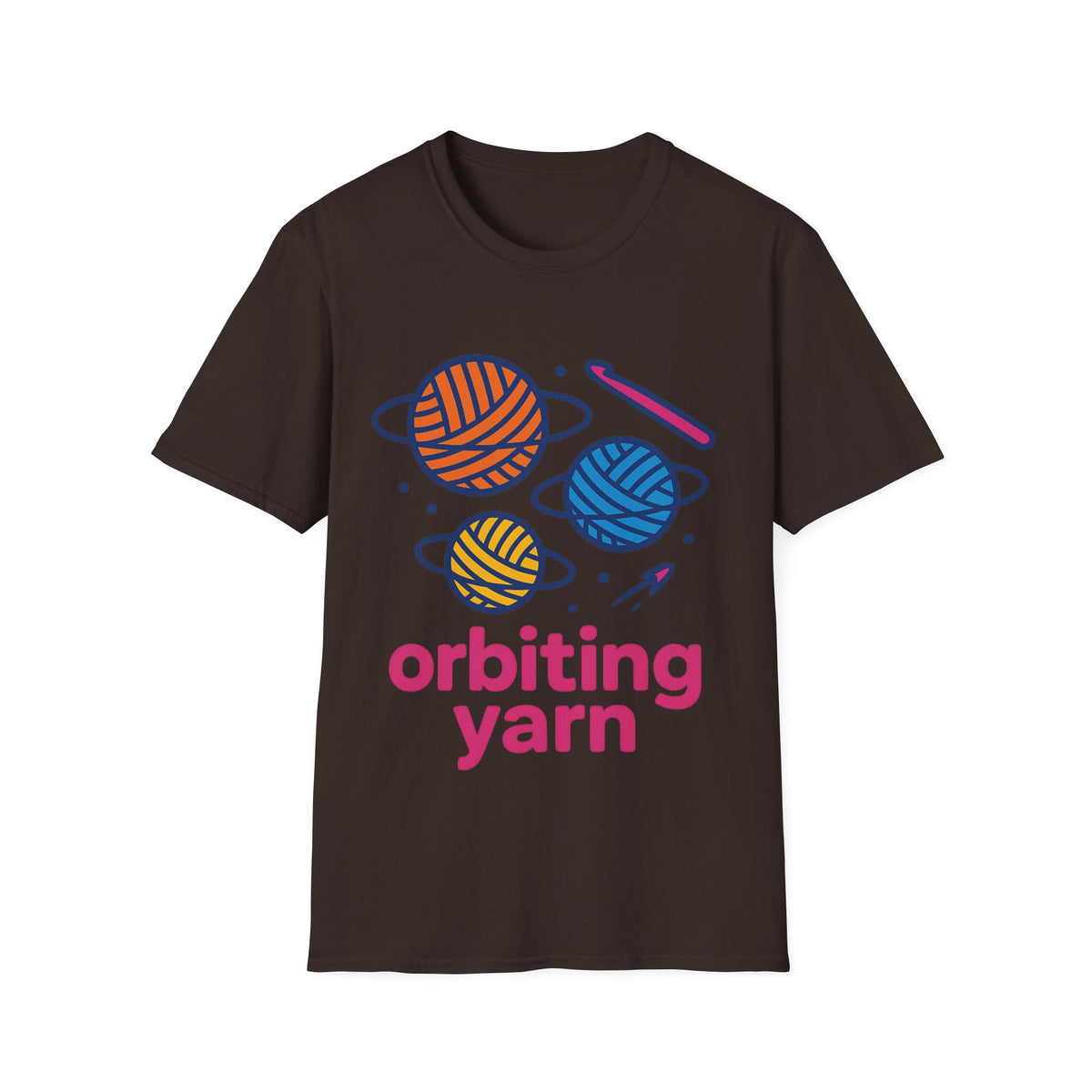 "Orbiting Yarn" Space Galaxy Crochet Graphic Tee - Funny Knitting Crafter White T-Shirt - Trending Now - September 2026