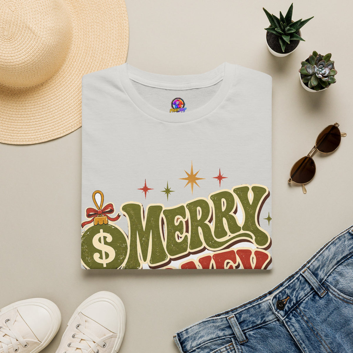 Merry Money Mood T‑Shirt — Retro Holiday Graphic Tee