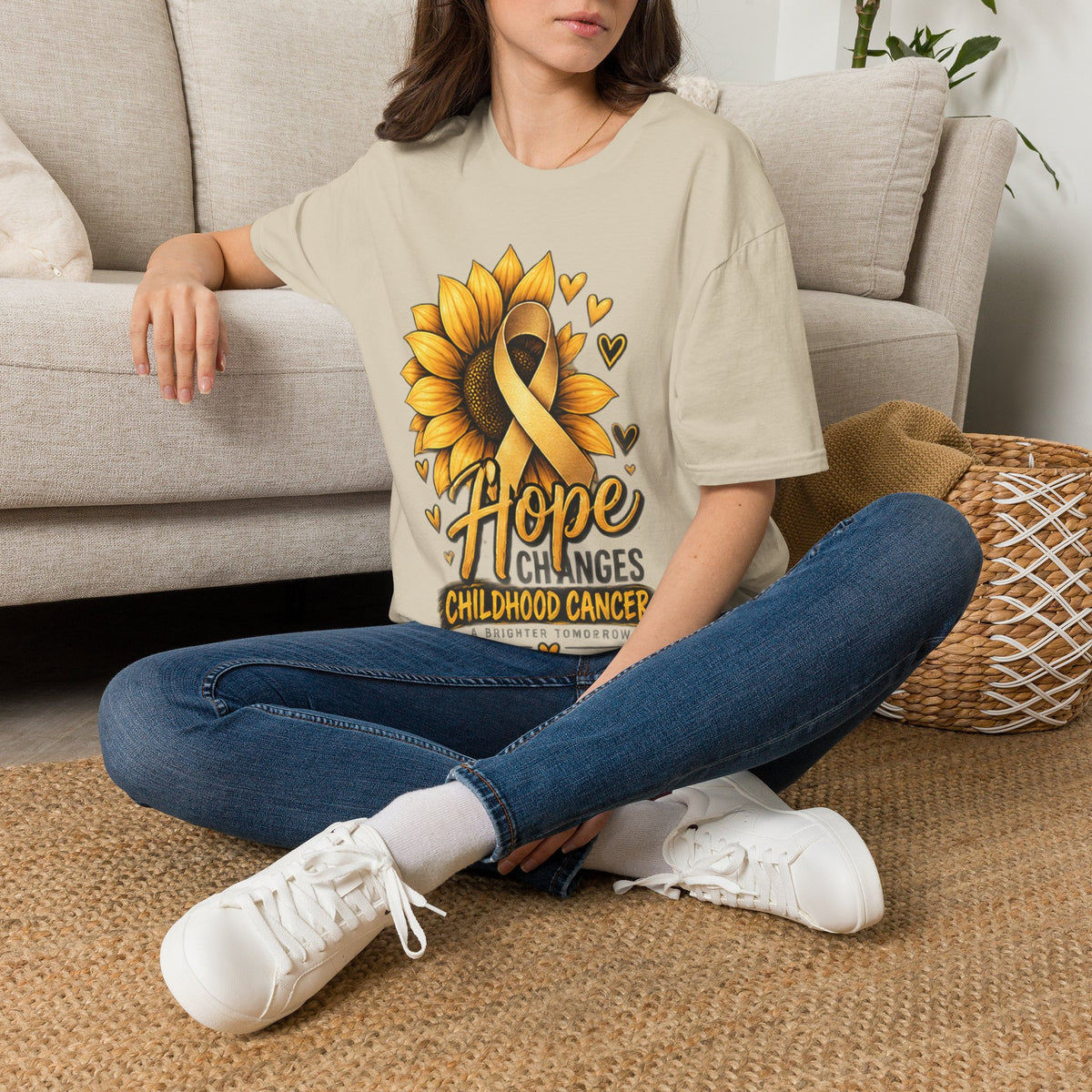 Childhood Cancer Awareness T-Shirt — "Hope Changes Lives" Sunflower Ribbon
