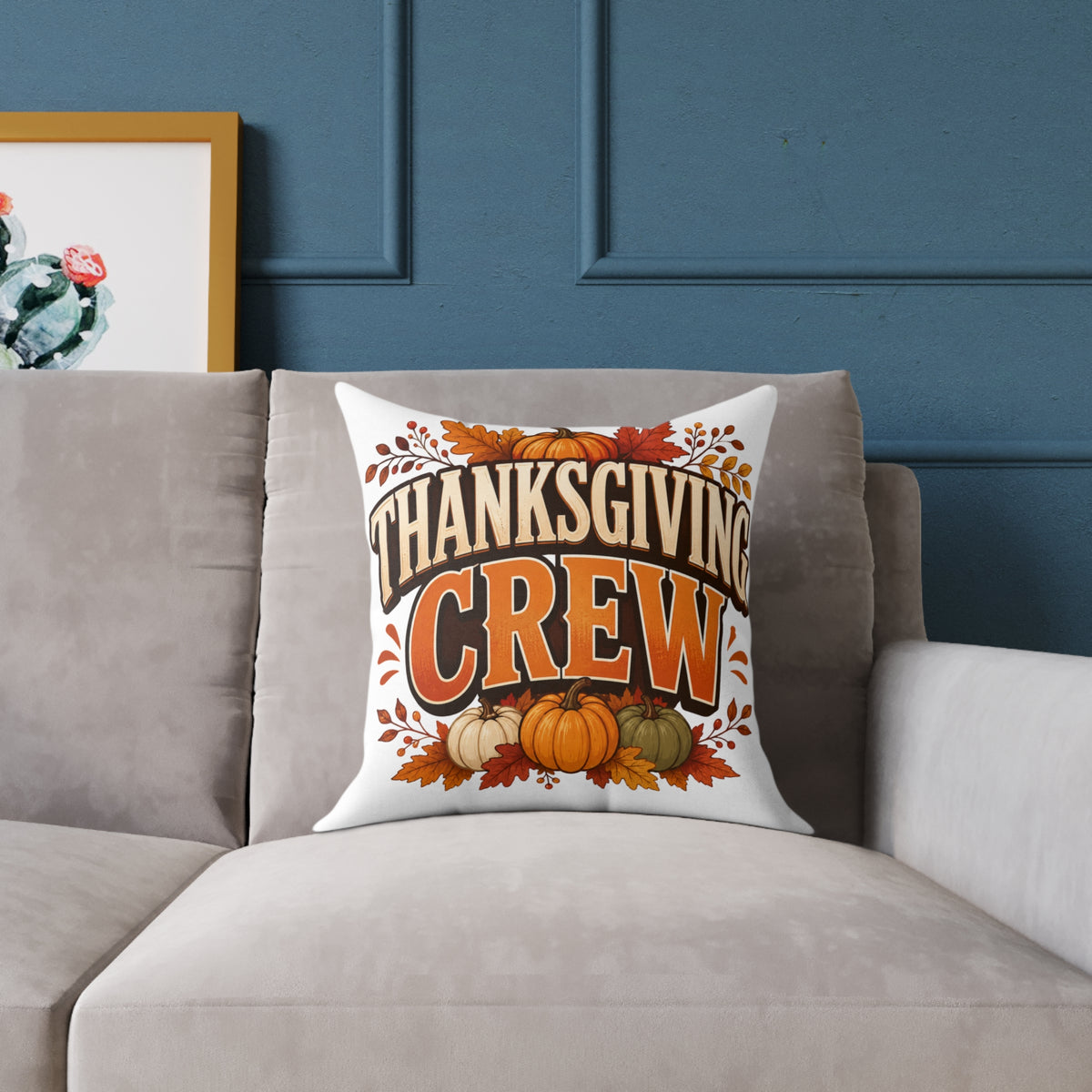 Thanksgiving Crew Throw Pillow — Fall Pumpkin Decorative Cushion