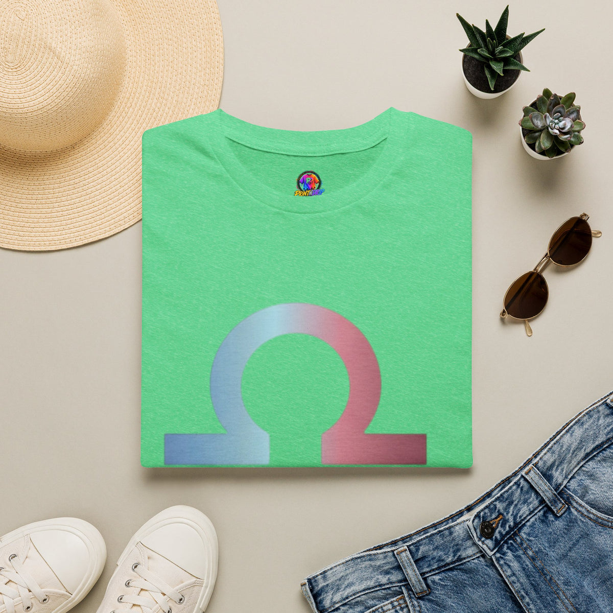 Libra Zodiac Omega Symbol T‑Shirt — Pastel Gradient Drip Graphic Shirt