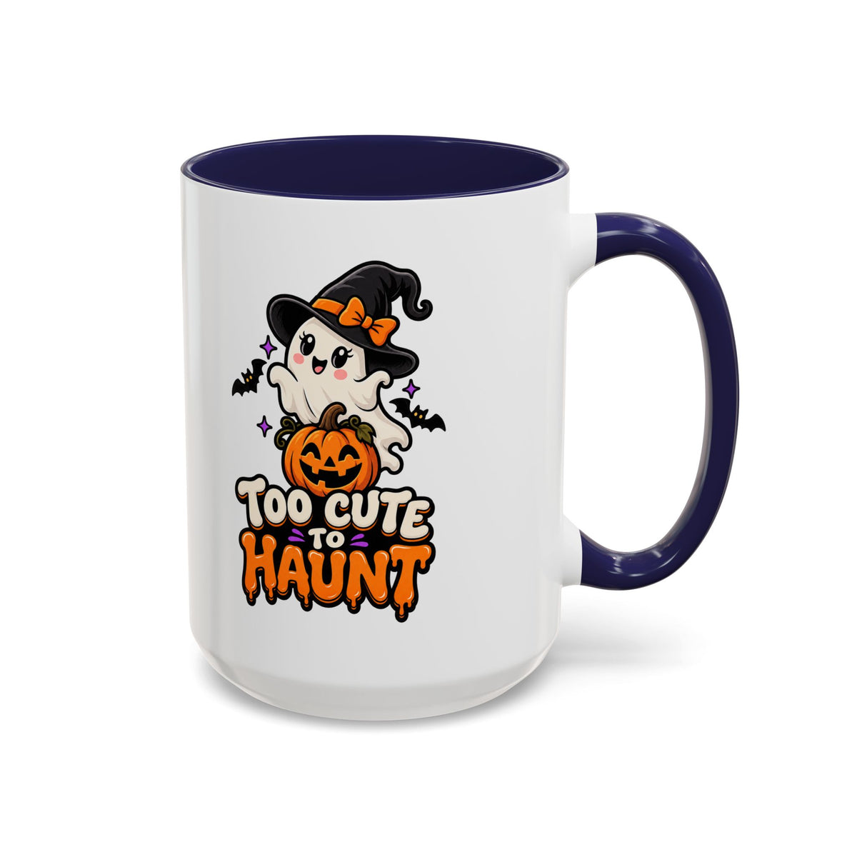 Halloween Coffee Mug - 'Too Cute to Haunt' Ghost Pumpkin Accent Mug