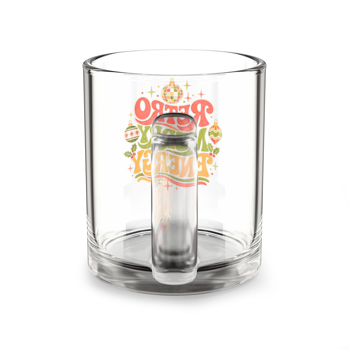 Modern Day Christmas Glass Mug  10oz Glass Mug — “Retro Merry Energy” Holiday Glass Coffee Mug (10 oz)