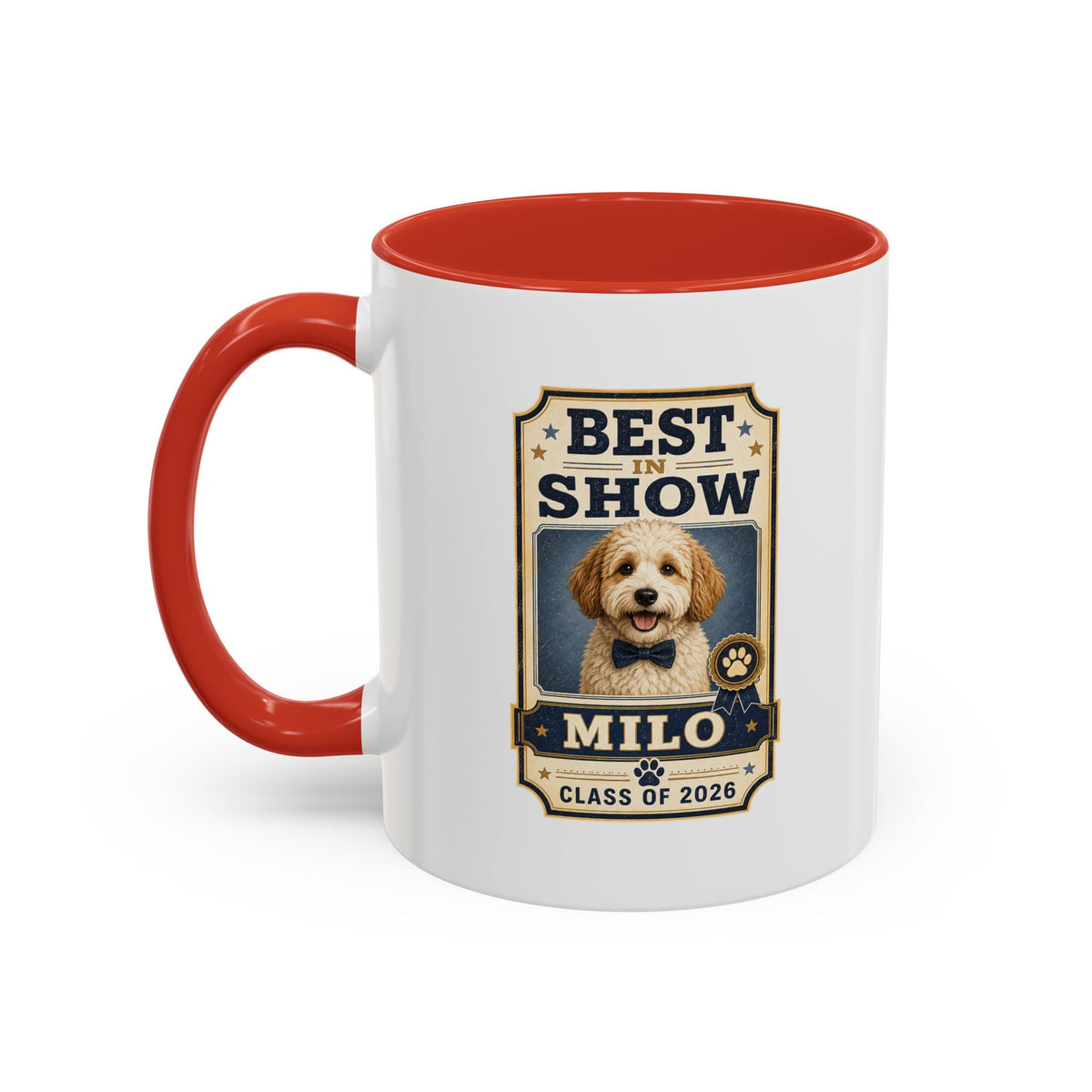 Milo Bailey Dog Dad Mom Best in Show Personalized Dog Photo Coffee Mug — Custom Pet Name (e.g., Milo) — Class of 2026 Accent Mug
