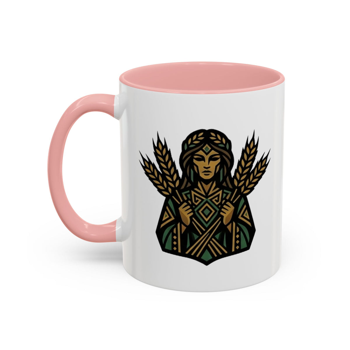 Virgo Zodiac Harvest Goddess Accent Coffee Mug — Rustic Wheat & Earthy Green Tribal Design