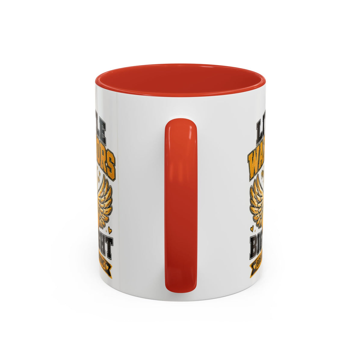 Little Warriors Big Fight Childhood Cancer Awareness Coffee Mug — Gold Ribbon Support Accent Mug