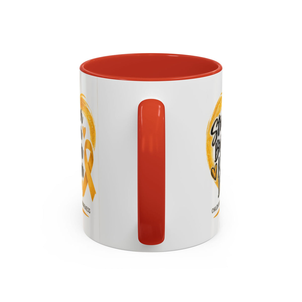 Childhood Cancer Awareness Accent Coffee Mug — "Stronger Brighter Kinder Braver"