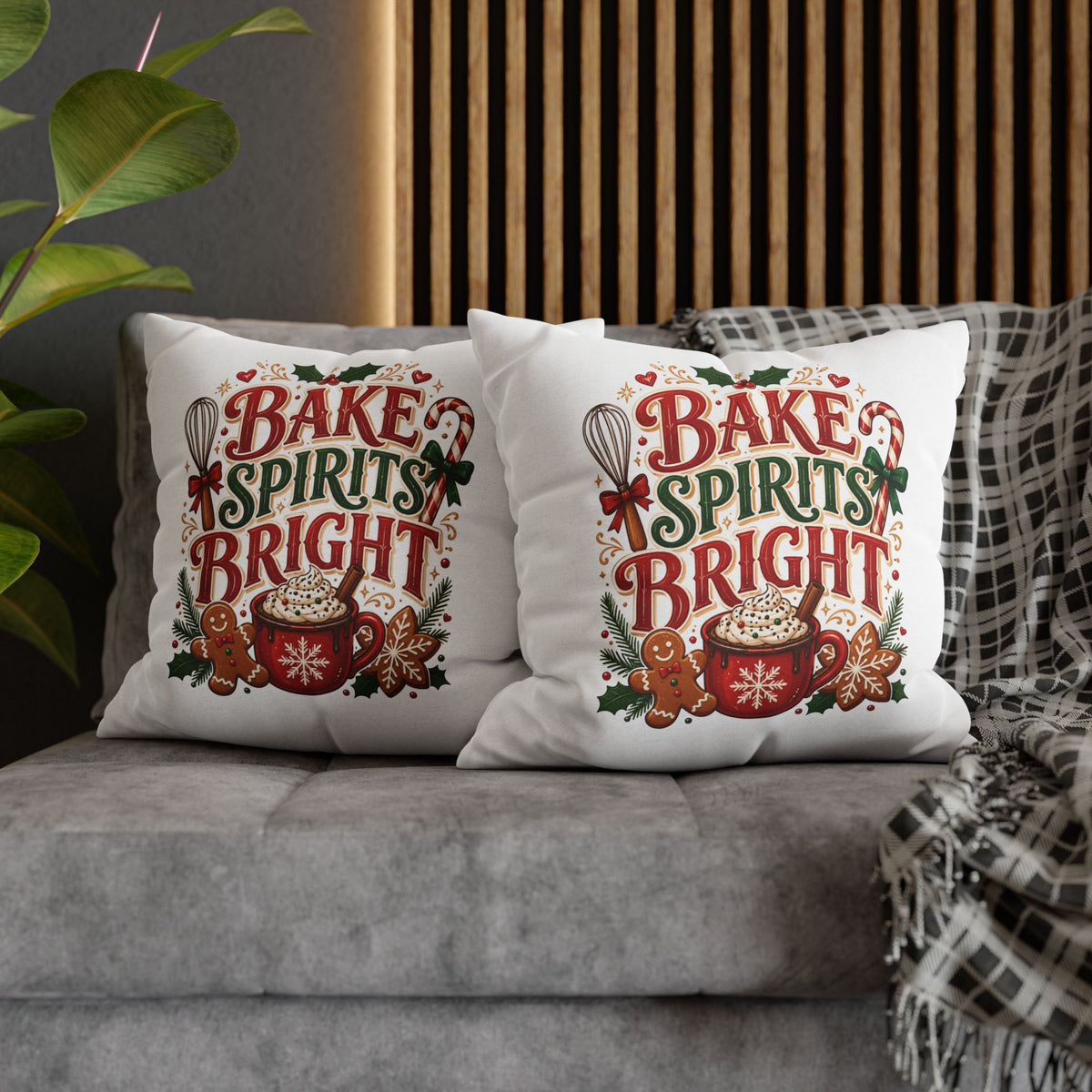 Christmas Holiday Baking Pillowcase — "Bake Spirits Bright" Decorative Throw Pillow
