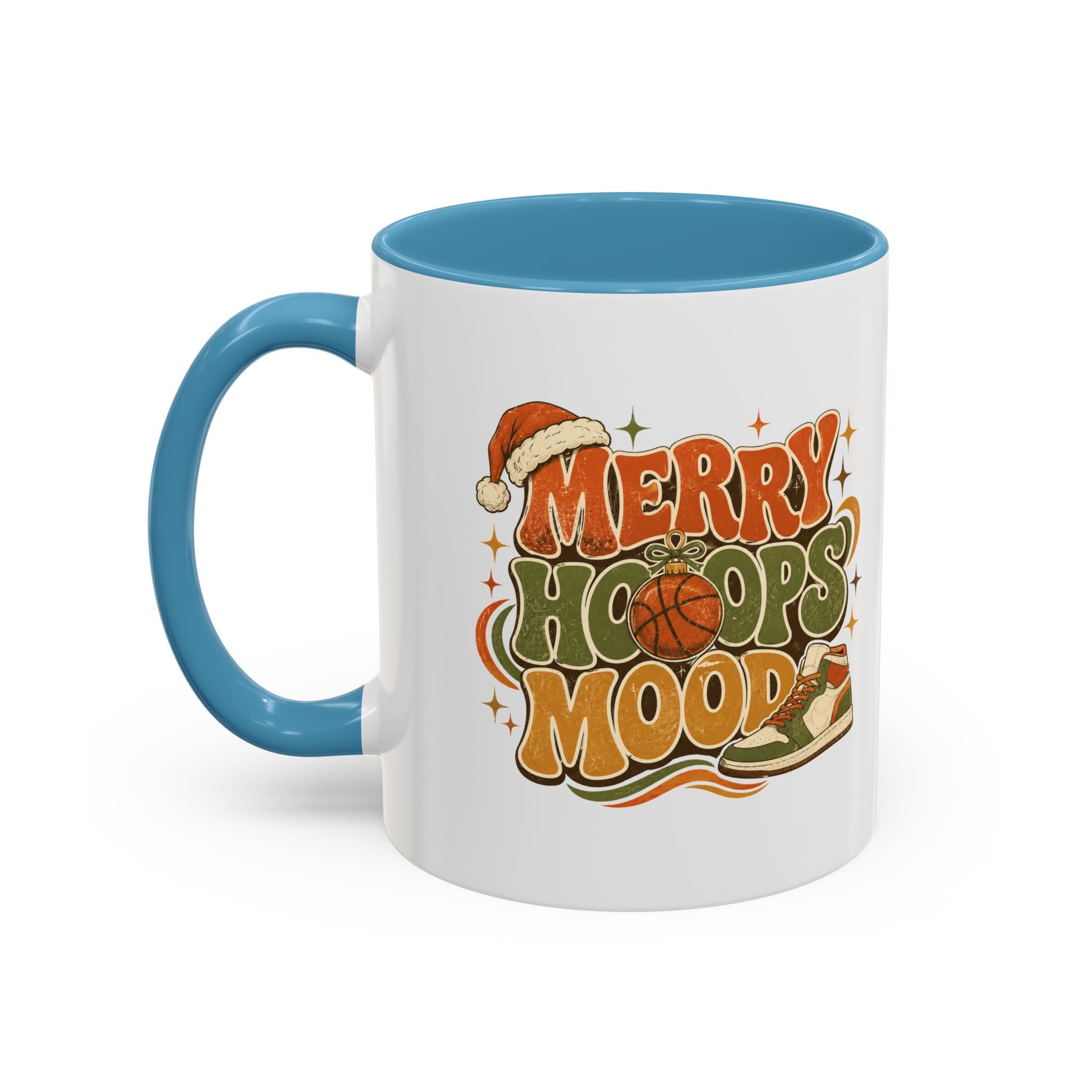 Modern Day Christmas Merry Hoops Mood Accent Coffee Mug — Retro Basketball Christmas Design