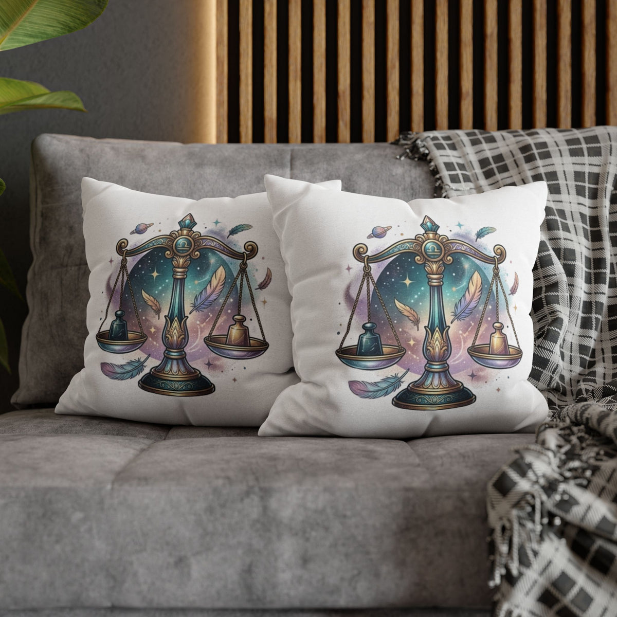 Libra Zodiac Pillowcase — Celestial Scales Decorative Throw Pillow