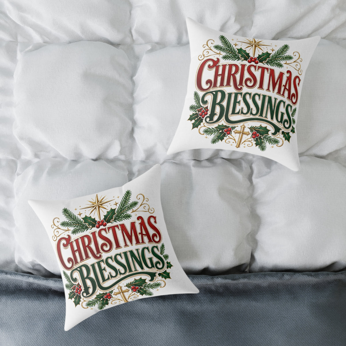 Christmas Blessings Square Poly Canvas Pillow