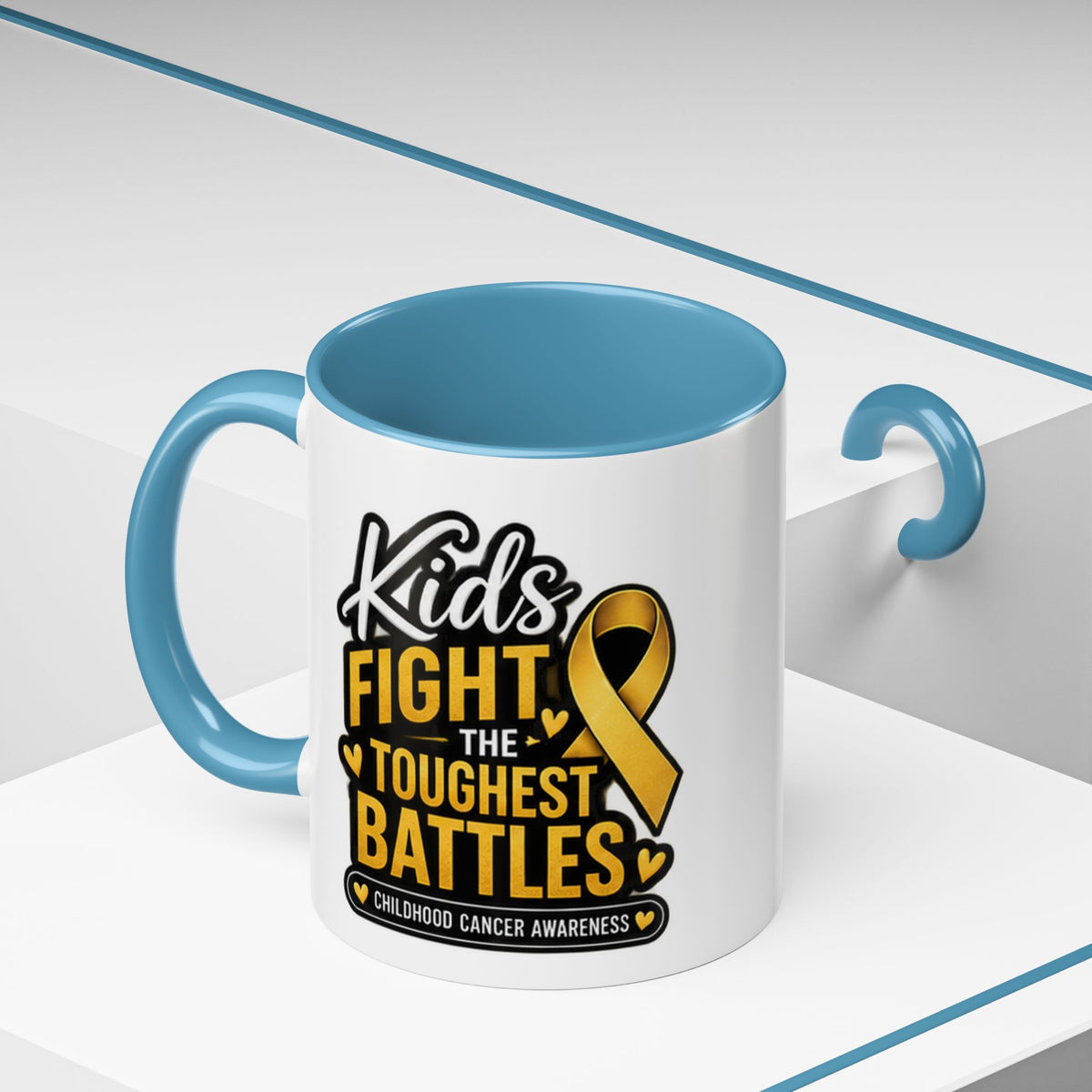 Childhood Cancer Awareness Accent Coffee Mug - "Kids Fight the Toughest Battles" (11/15oz)