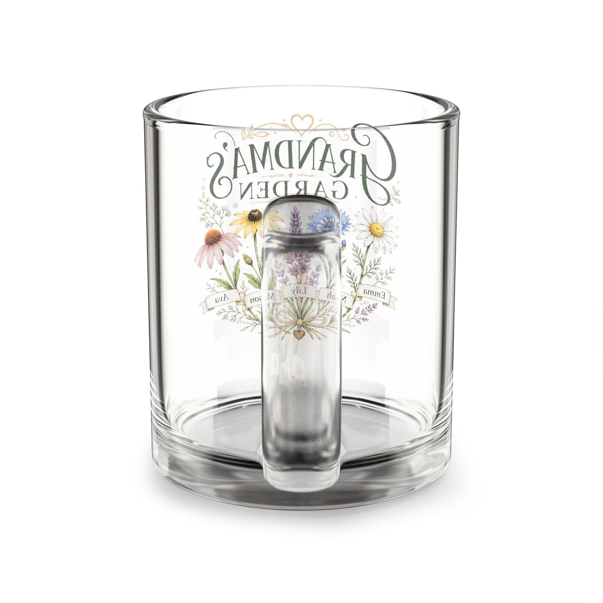 Grandma’s Garden 10oz Glass Mug — Floral Keepsake Tea & Coffee Cup Milo Bailey Dog Dad Mom  Glass Mug 10 oz