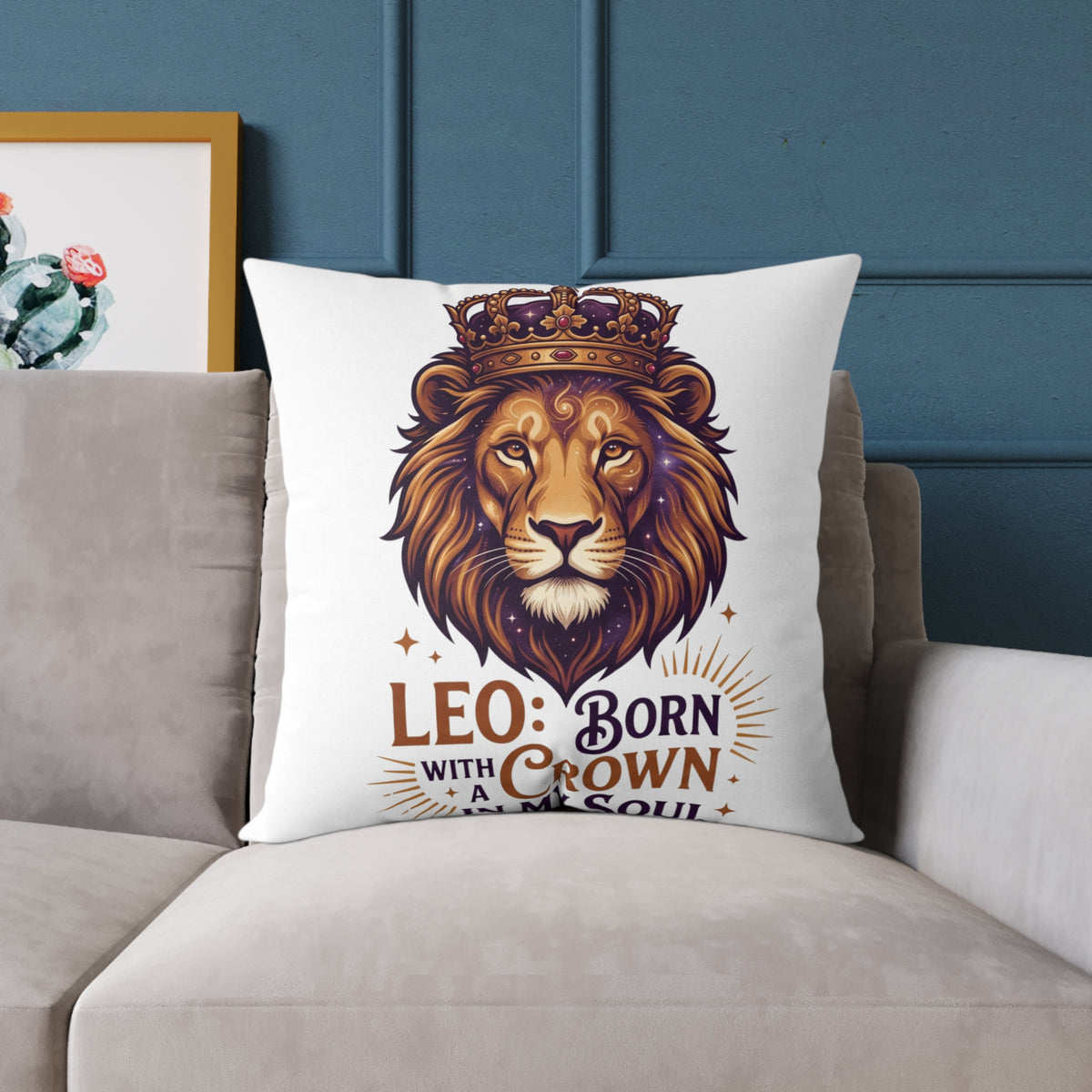 Leo Zodiac Born With A Crown Square Poly Canvas Pillow