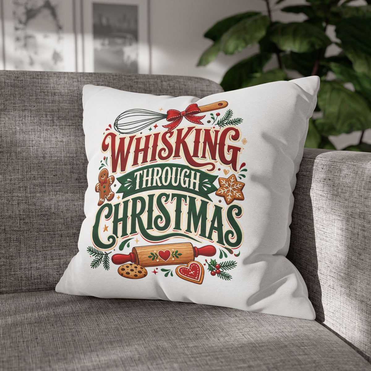 Christmas Whisking Through Christmas Spun Polyester Square Pillowcase