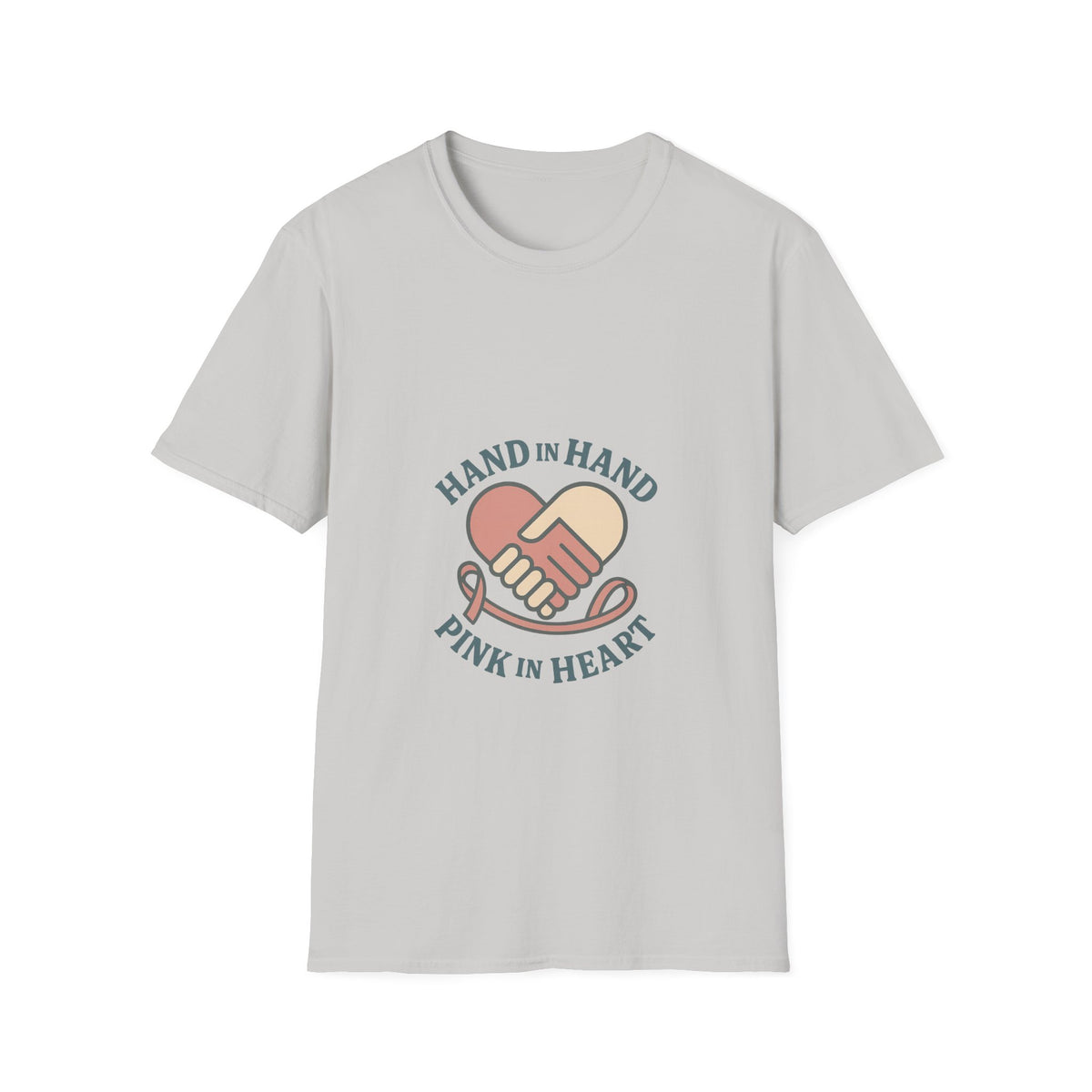 T-Shirt — "Hand in Hand, Pink at Heart" Heart-Shake Breast Cancer Support Tee - Trending Now - October 2026