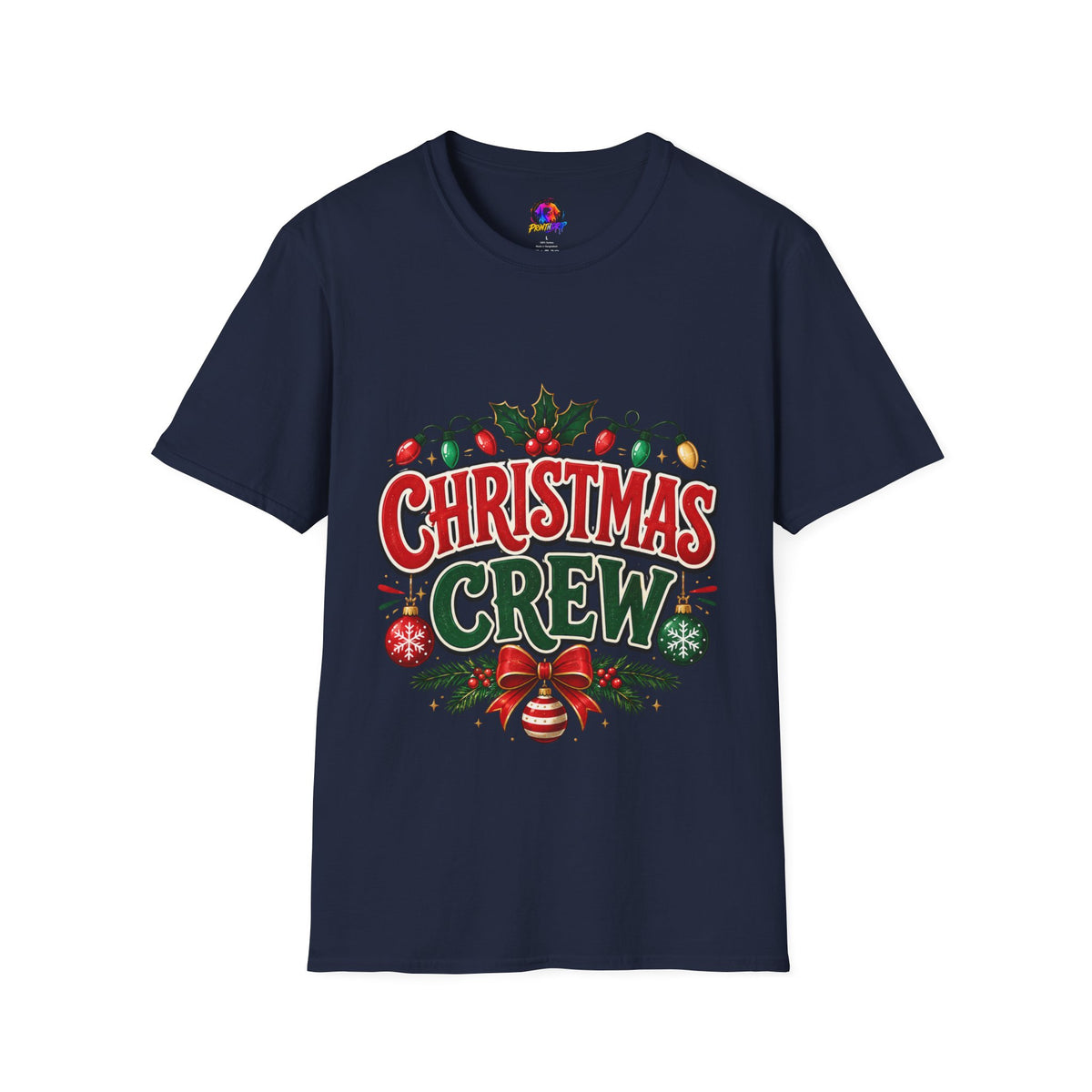 Christmas Crew T-Shirt — Festive Holiday Graphic Tee with Lights & Holly